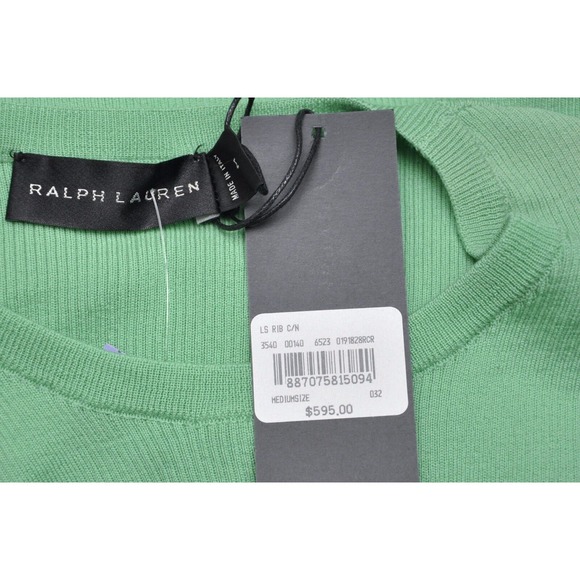 Ralph Lauren Black Label Italy Merino Wool Rib Crewneck Sweater Green M Nwt $595 - Picture 4 of 5